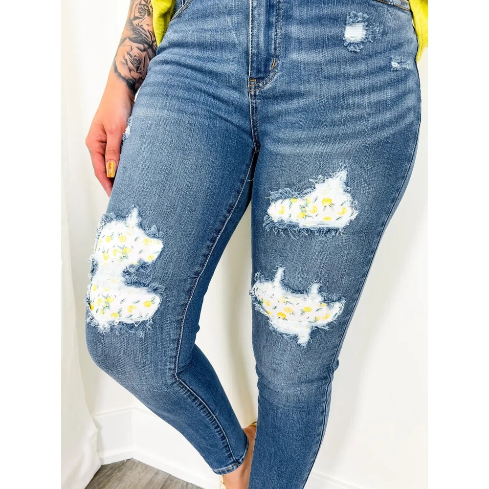 Judy Blue Skinny Lemon‎ Patch Jeans high waisted SKINNY Size 16W 16 W  NEW